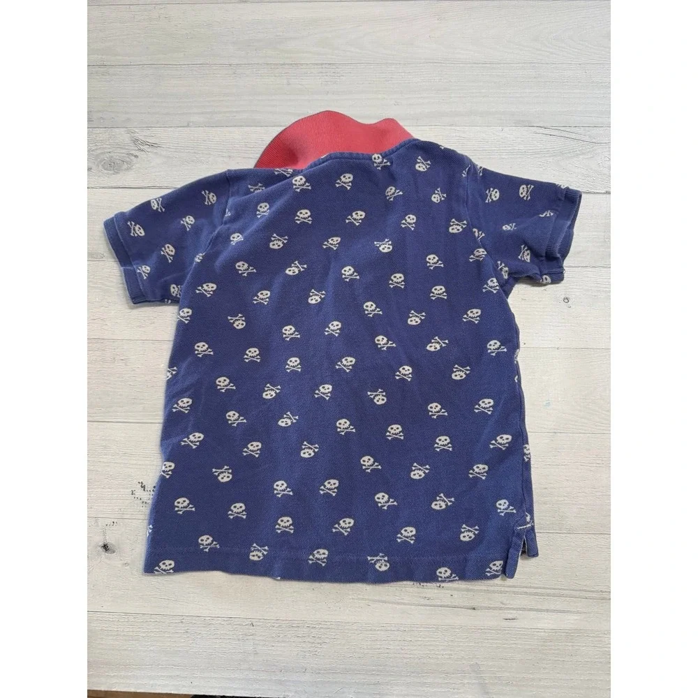 Mini Boden boys blue‎ skull and crossbones polo shirt 4/5
